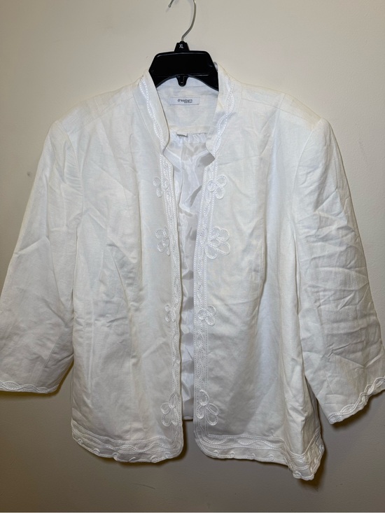 Dress Barn Woman Jackets & Blazers - Dressbarn Woman White Embroidered Mandarin Style Linen Blend Open Blazer Sz 20W